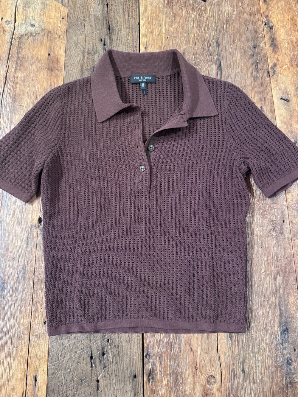 rag & bone Brown Short-Sleeve Knit Polo Top